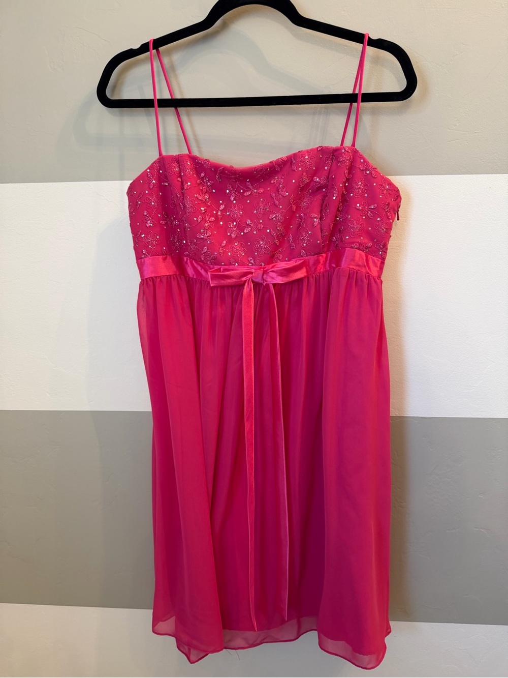 Jessica McClintock for Gunne Sax Hot Pink Beaded Spaghetti Strap Dress size 11
